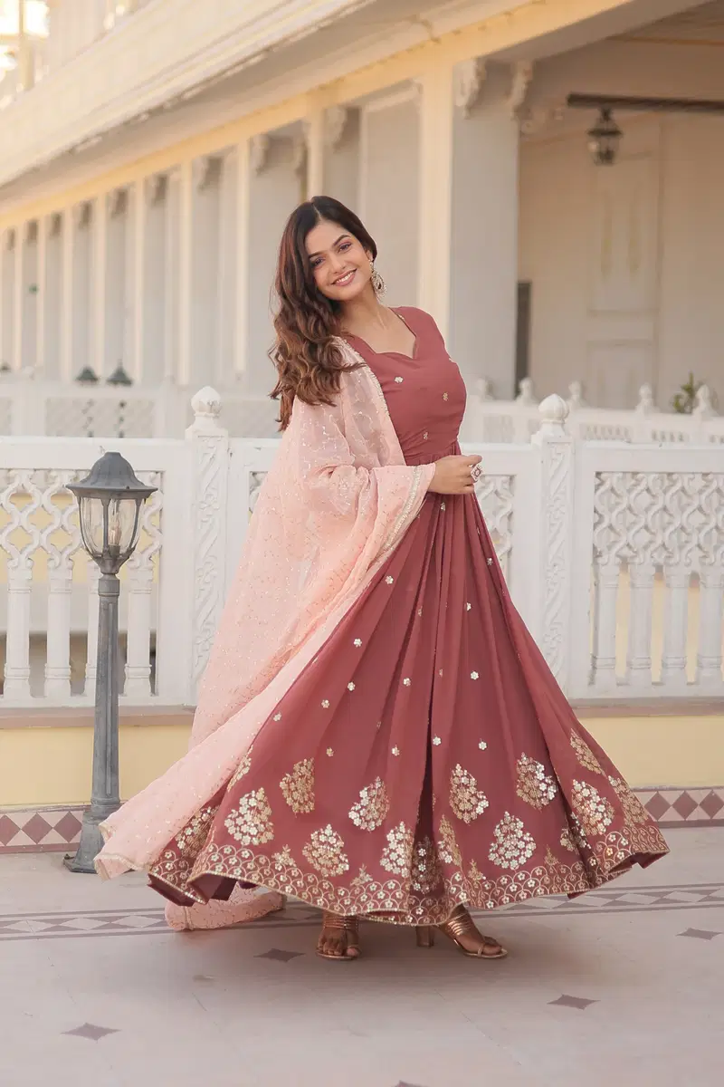 KA 1075 Faux Georgette Embroidery Gown With Dupatta Wholesale Shop In Surat